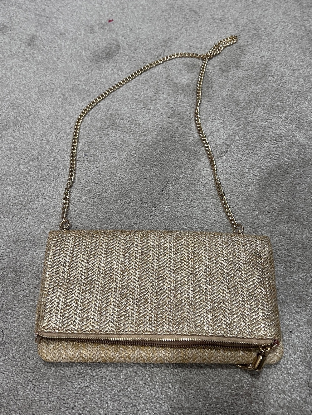 Stella & Dot Waverly raffia Gold Woven clutch with gold chain - NEW!!